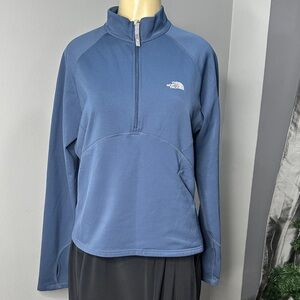 The North Face Textured Trek Half Zip Pullover Sz L Blue Color